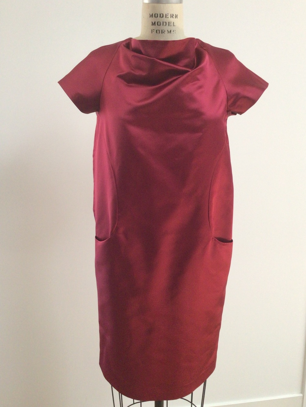 Moschino Garnet Silk Midi Dress with Draped Neck - Picture 2 of 12